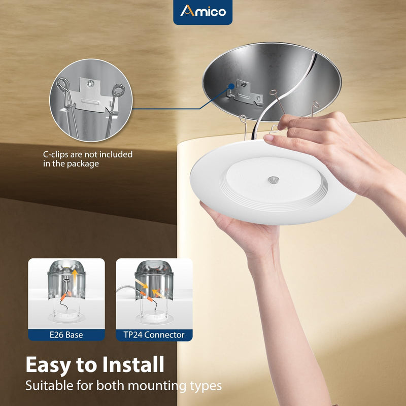 Amico 2 Pack 5/6 inch Motion Sensor Recessed Light, 12.5W=100W, 950LM, 2700K/3000K/4000K/5000K/6000K Selectable, LED Retrofit Can Lights, IC Rated - ETL & FCC, White
