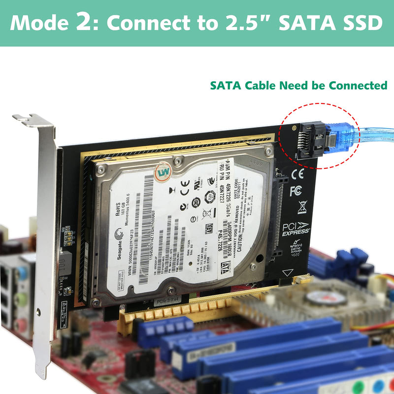 U.2 to PCI-e Adapter, RIITOP PCIe 3.0 x4 to 2.5" U.2 (SFF-8639) SSD or SATA3 (6G) to 2.5 SATA SSD Expansion Card