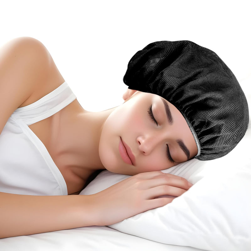 [AUSTRALIA] - 4 Pcs Mesh Sleep Bonnet Hair Nets Cap for Women Pink Black 