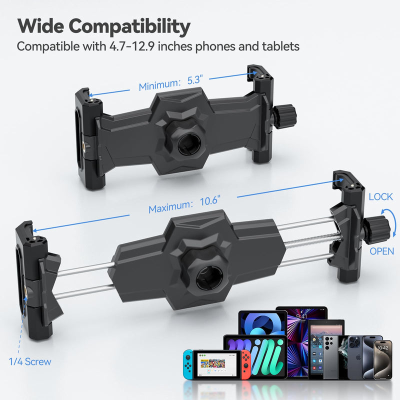 KDD Airplane Tablet Holder Mount, Adjustable Travel Essentials iPad Phone Stand with 360 Degree Rotation, Portable Tesla Model 3/Y Car Headrest Mount Compatible with iPad, Phone, Switch