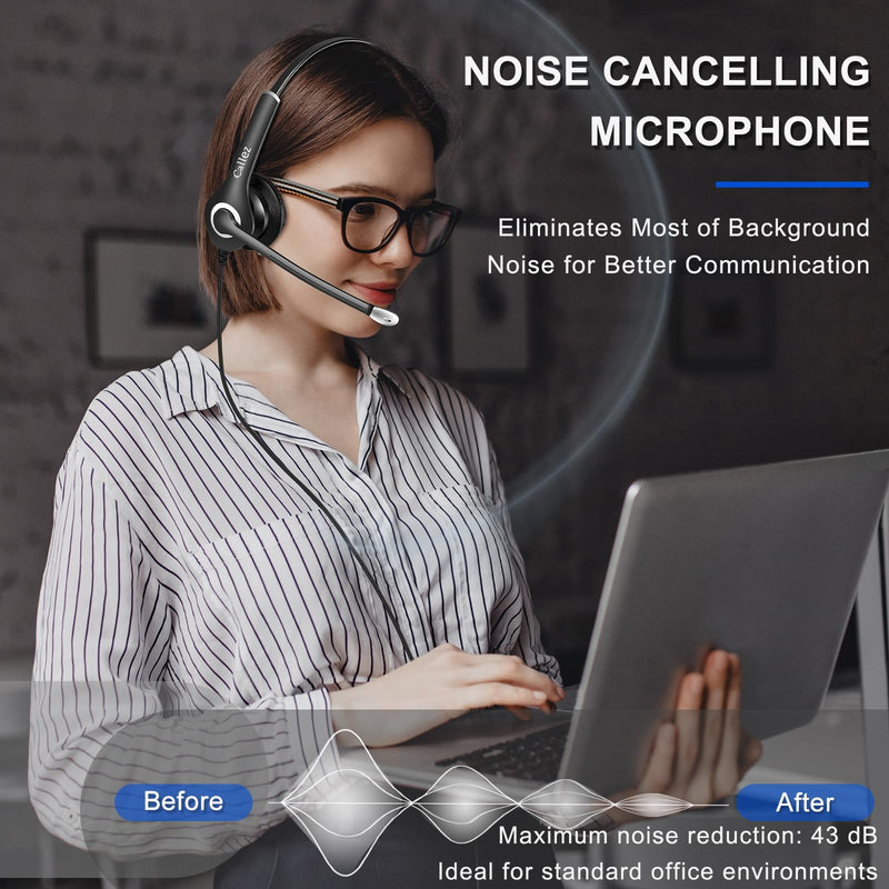Callez Wired Computer Headset, 3.5mm/USB-C Headset with Mic Noise Cancelling, Cell Phone Headphone for PC Laptop Mac iPhone 15/16/17 Samsung Zoom Teams Call Center Home Office Work, in-line Controls Black