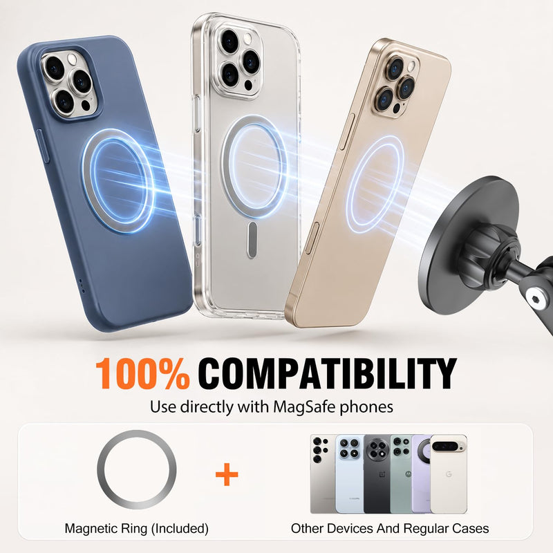 Magnetic Phone Holder for 2024 2025 2026 Jeep Wrangler Gladiator | Dash MagSafe Mount for 2024+ Jeep Wrangler JL JLU 4XE Jeep Gladiator JT, Screw Fixing, Adjustable, 360° Rotatable Magnetic
