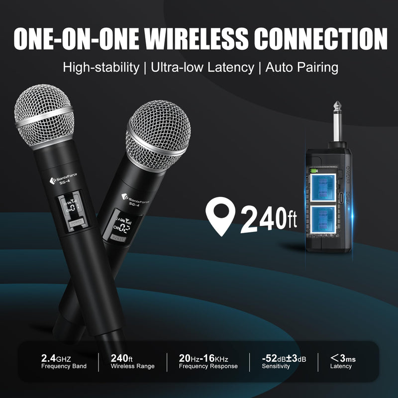 [AUSTRALIA] - Wireless Microphones - Dual Rechargeable Handheld Mics with Receiver - 240ft Range - Karaoke Microphone for Singing, Speaking, Meeting and Events Silver 