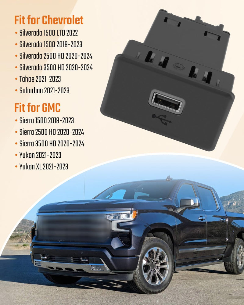 ANODZU 13524653 USB Charging Port AUX Replacement Fit for Chevrolet Silverado 1500 2500HD 3500HD Tahoe Suburban, Fit for GMC Sierra 1500 2500HD 3500HD Yukon XL 2019-2024 C: 13524653
