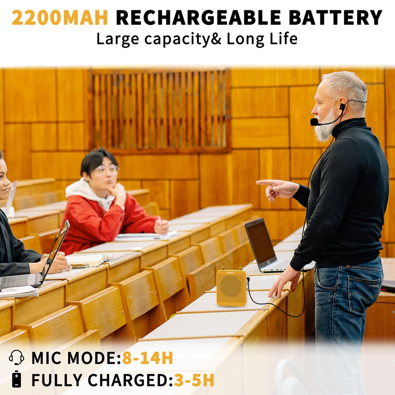 [AUSTRALIA] - Voice Amplifier, Giecy 30W 2800mAh Rechargeable Personal Voice Amplifier with Microphone Headset, Portable Speaker for Multiple Locations Classroom, Meetings and Outdoors (G300-Yellow) G300-Yellow 