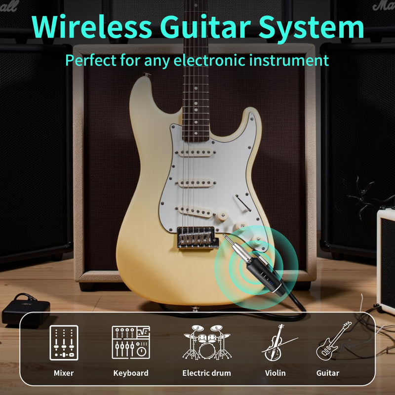 XLR Wireless Microphone System, Wireless Guitar Transmitter Receiver Plug-on for Dynamic and 48V Condenser Microphones, Audio Mixer, with 48V Phantom Power and Reverb Switch (2 transmitter,1 receiver)