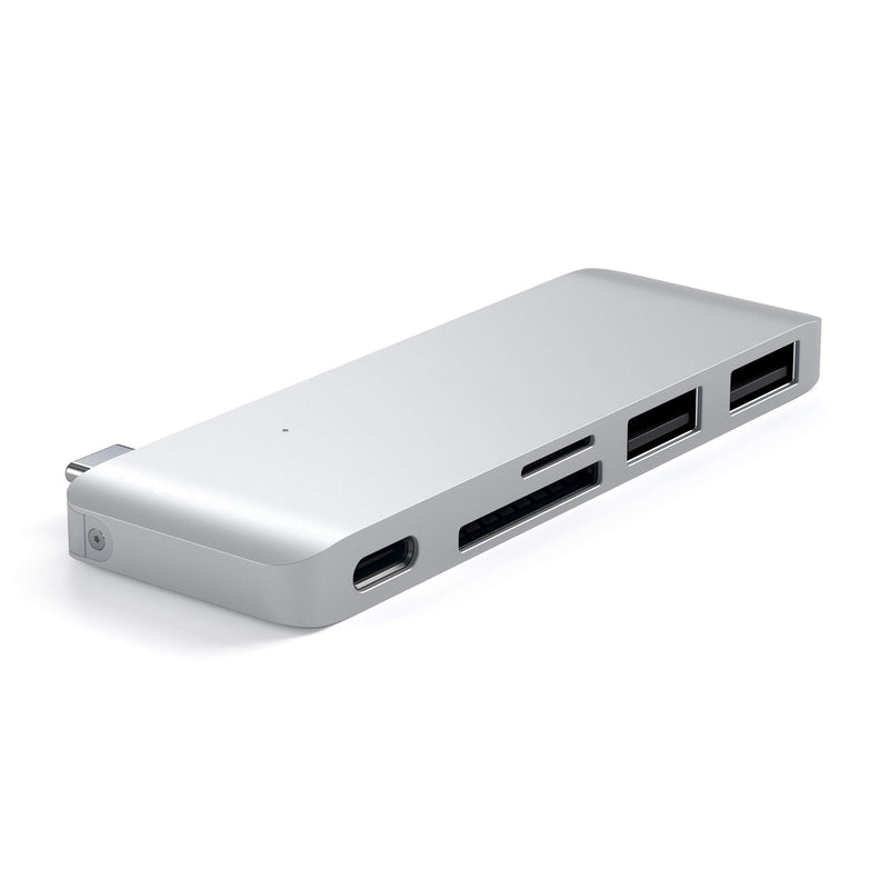 Satechi Aluminum Type-C USB 3.0 3-in-1 Combo Hub with USB-C Pass-Through - Compatible with 2018 MacBook Air, 2018 iPad Pro, 2015/2016/2017 MacBook 12-Inch and More Silver