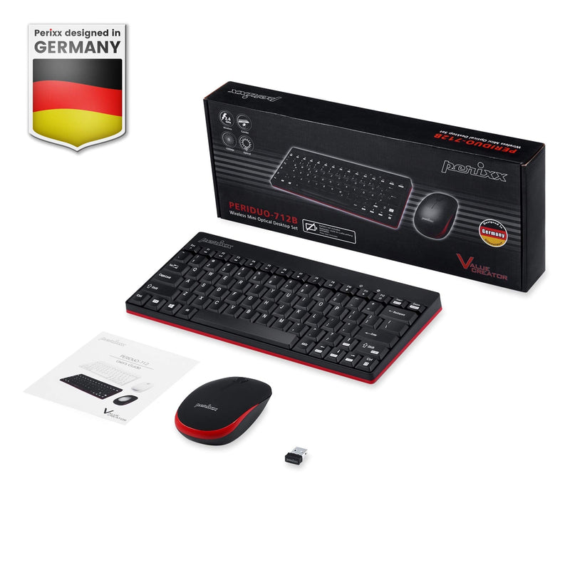Perixx Periduo-712B Wireless Mini Keyboard and Mouse Set, Black, US English Layout