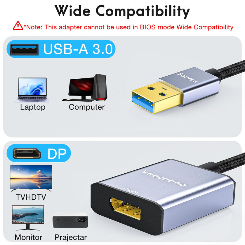 USB to DisplayPort Adapter for Windows 7/8/10/11, MAC OS | 1080P 60Hz USB 3.0 Male to DisplayPort Female Monitor Converter for Windows 7/8/10/11, MAC OS - Requires Driver Silver