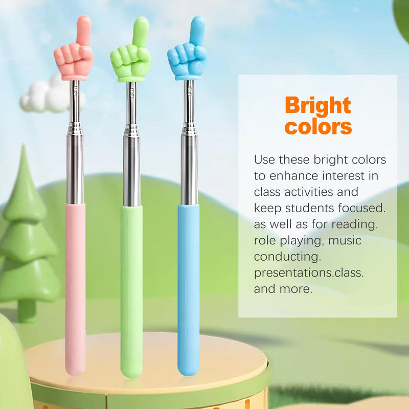 CoguZed 3 Pack Retractable Pointer Stick for Classroom, Extendable Pointing Stick, Ideal for Teachers, Kids Reading, Telescoping Hand Pointer in Blue, Pink, Green Blue+Pink+Green