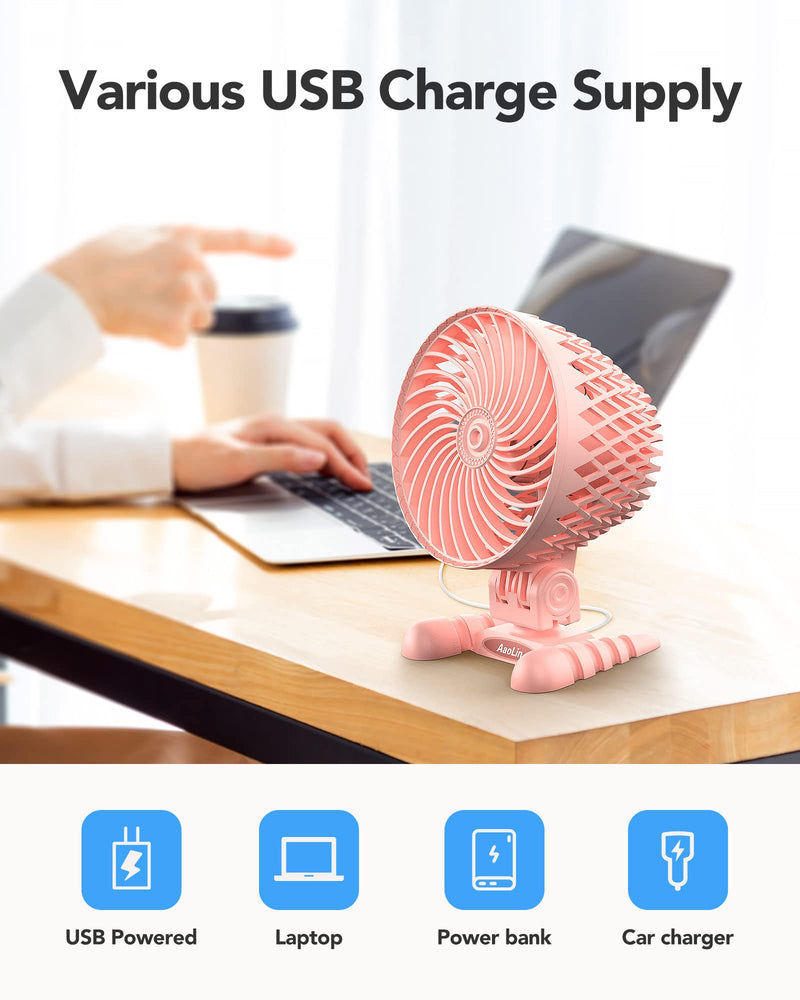 USB Desktop Small Fan, Stepless Speed Adjustment with Multiple Speed Levels, Portable Plug-in Personal Mini Fan,Quiet Powerful Airflow,Suitable for Office Home Dormitory Bedroom, 4.9 Feet Long Cable Pink