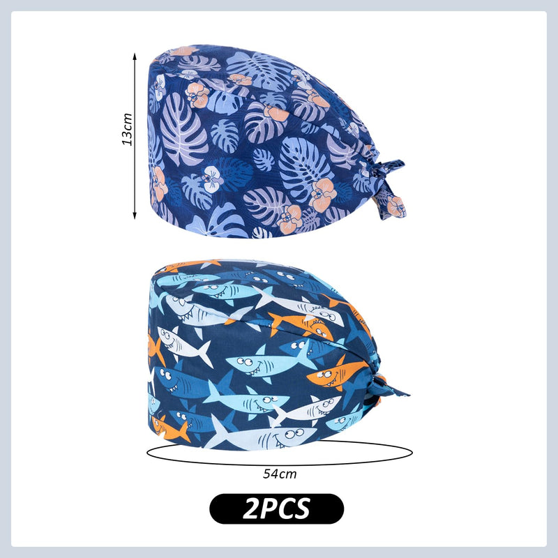 UOPJDD Pack of 2 Nurse Hat, Adjustable Headscarf Hat, Dustproof Hat, Suitable for Medical Supply, Housework, Gardening and Painting