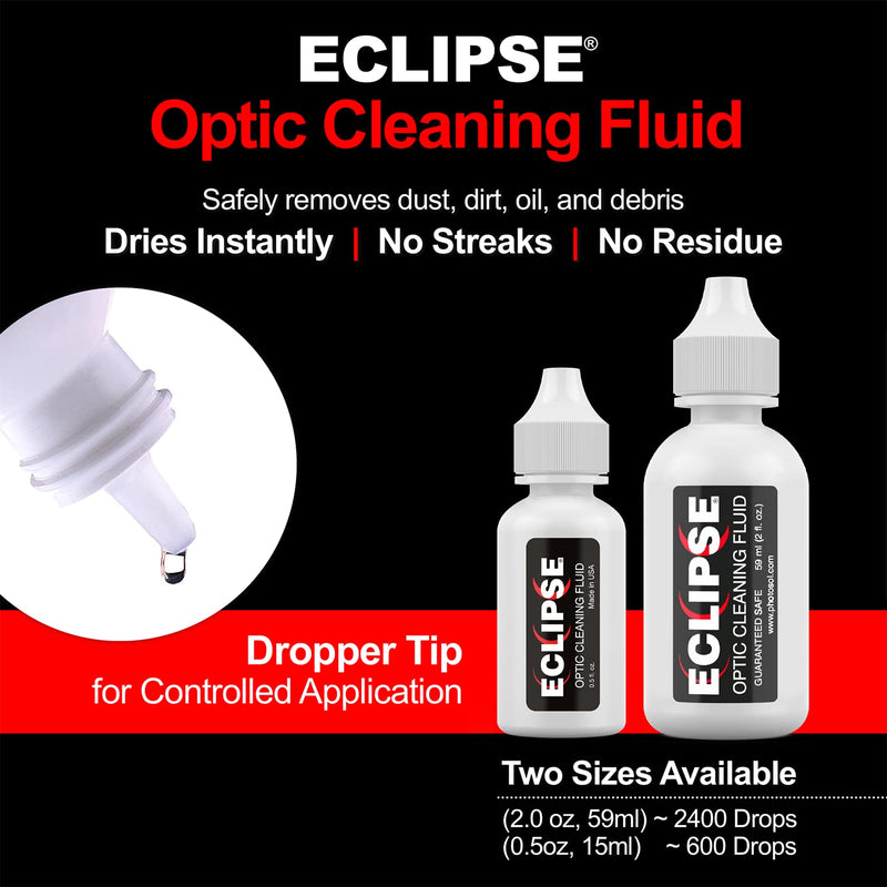 Eclipse Optic Cleaning Solution - Camera Lens and Digital Sensor Cleaner Fluid - Works with All Cameras, Binoculars, and Other Optical Products - Dropper Tip (15ml) - 0.5oz Eclipse