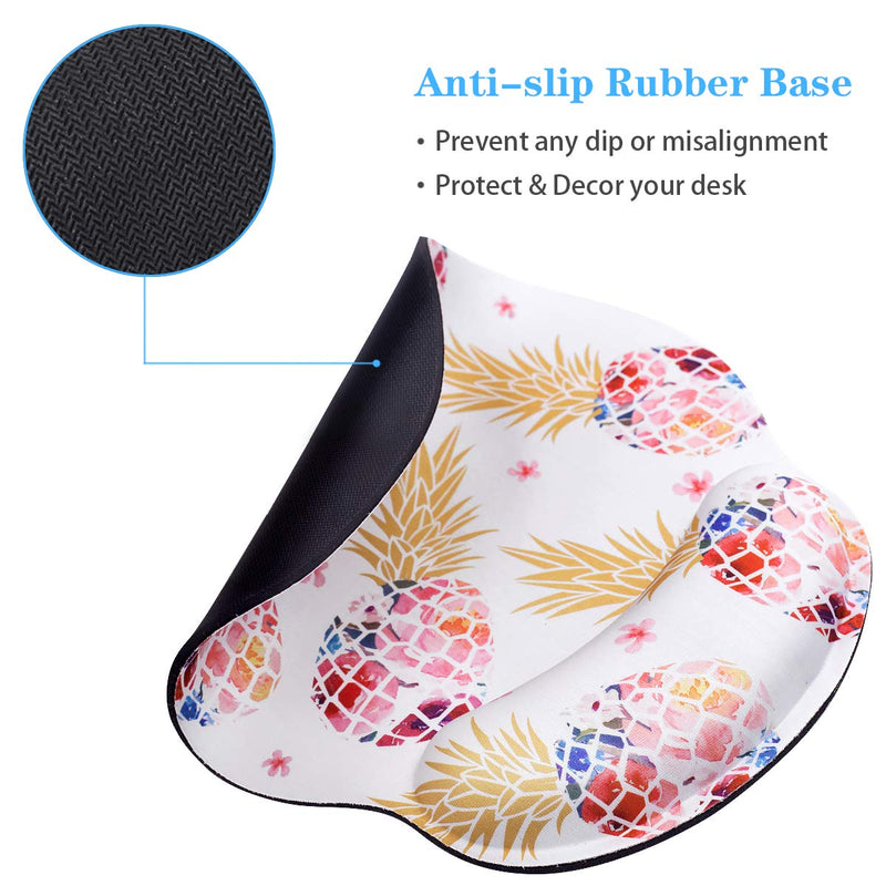 Ergonomic Mouse Pad with Wrist Support, WAVEYU Cute Design Mouse Pad for Women Non-Slip Rubber Base Mousepad for Desk Laptop Gaming Working Computers Laptop Easy Typing & Pain Relief, Pink Pineapple