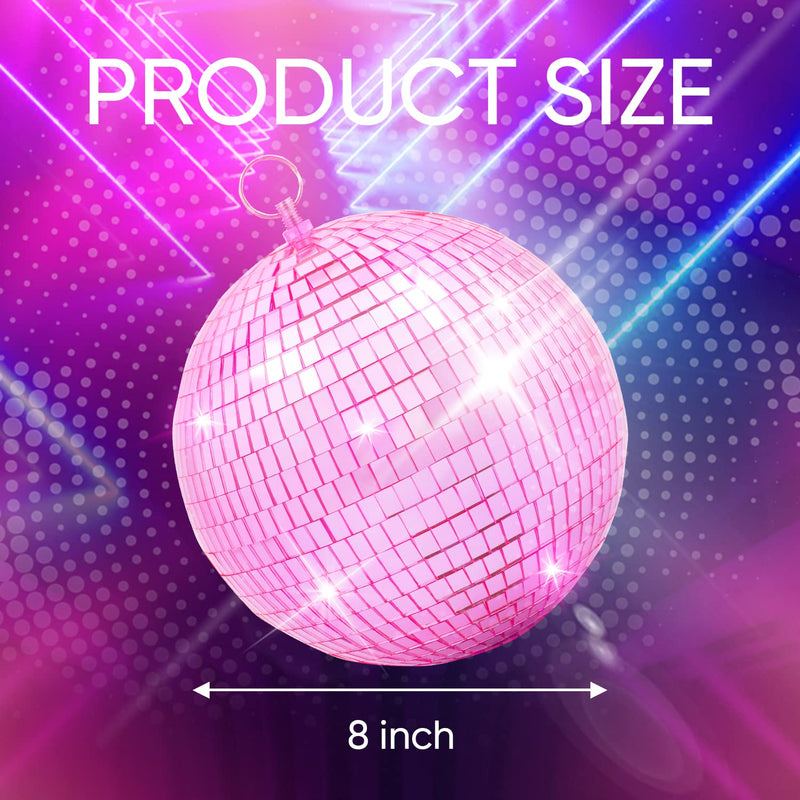 Mirror Disco Ball Decor with Hanging Ring 8" Large Pink Disco Ball Ornament for Disco Party Decorations,70s Theme Party, DJ, Wedding, Birthday,Christmas 8inch