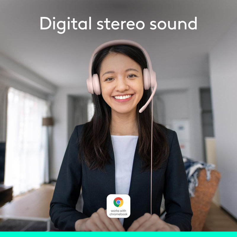 [AUSTRALIA] - Logitech H390 Wired Headset for PC/Laptop, Stereo Headphones with Noise Cancelling Microphone, USB-A, in-Line Controls, Works with Chromebook - Rose 1 Pack 
