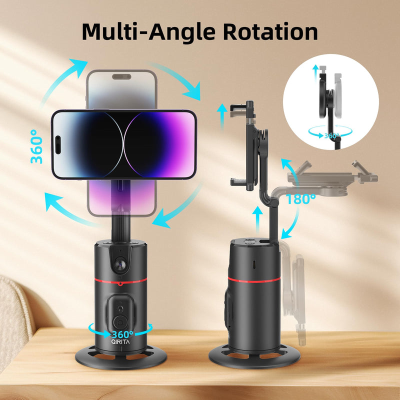 Auto Face Tracking Phone Holder, Magnetic Face Tracking Tripod 360 Rotation with Stand & Remote, Face Body Phone Tracking Tripod, No App, Smart Shooting Camera Mount for Live Video Recording Tiktok