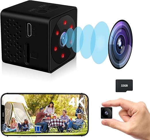 [AUSTRALIA] - WiFi Mini Camera | Hidden Spy Camera | Free Cloud Storage & 32G SD Card, 2024 4K HD Smallest Cam, 150 Days Standby Time, Surveillance Wireless Camera with AI Motion Detection, Auto Night Vision 
