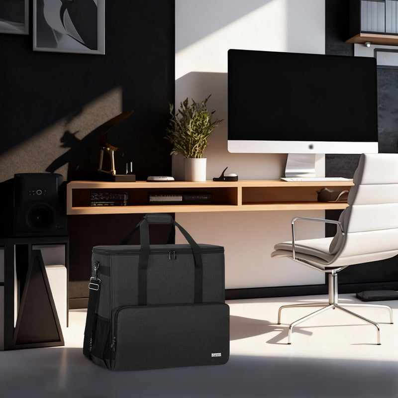 CURMIO PC Carrying Case, Desktop Travel Bag for Full Computer Tower, Black | Computer Desktop Tower Case with Shoulder Straps Fit ATX/M-ATX Motherboards, Keyboard, Mouse, Cables & Earphones
