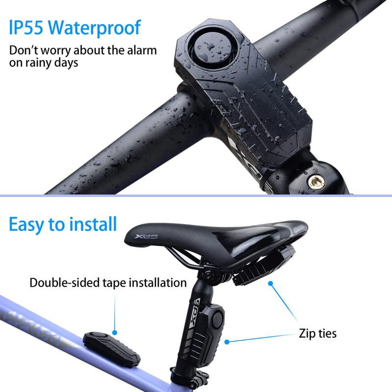 Wireless Bike Alarm with Remote, Anti-Theft Bicycle Motorcycle Alarm Wireless Security Vibration Motion Sensor Alarm, IP65 Waterproof Super Loud 113dB Alarm (2 Set) 2PK Bike Alarm