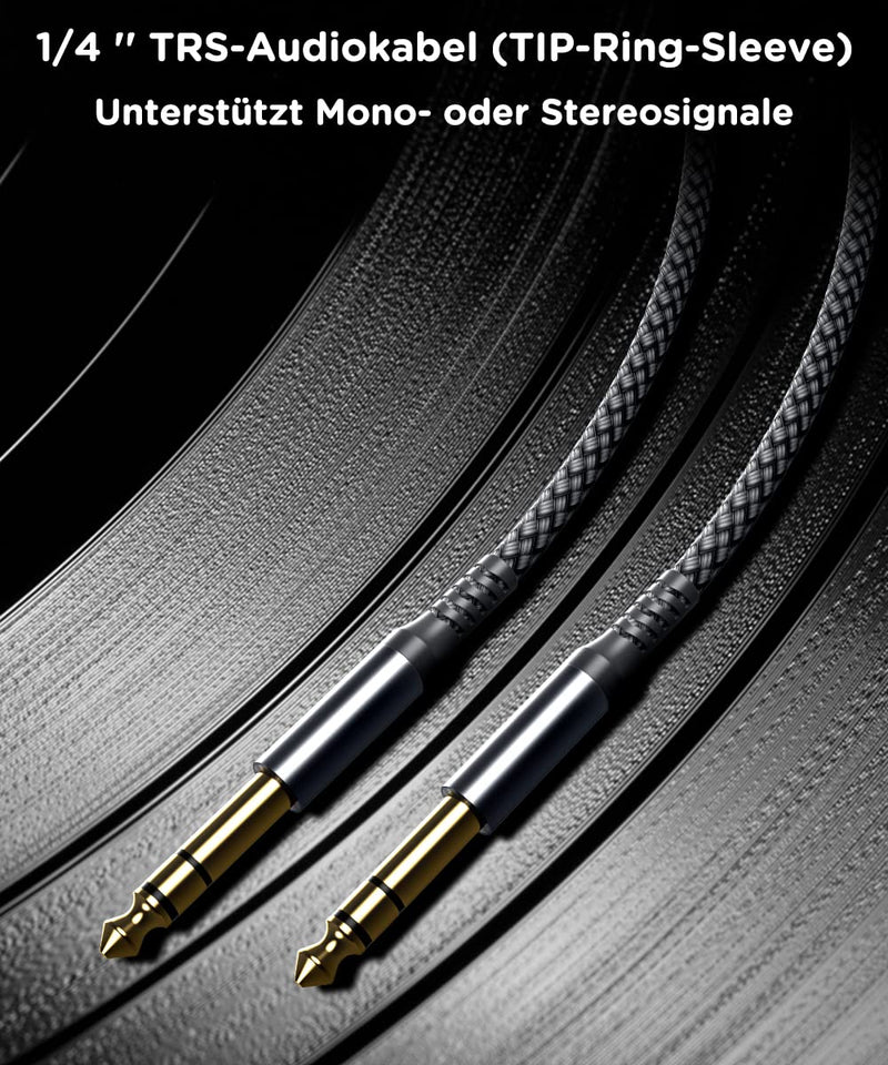 6.35mm TRS Instrument Cable 30FT 2-Pack,Straight 1/4 Inch Male Jack Stereo Audio Interconnect Cord,6.35 Balanced Lead Line for Electric Guitar,Bass,Keyboard,Mixer,Amplifier,Amp,Speaker,Equalizer 30FT/9M Gray