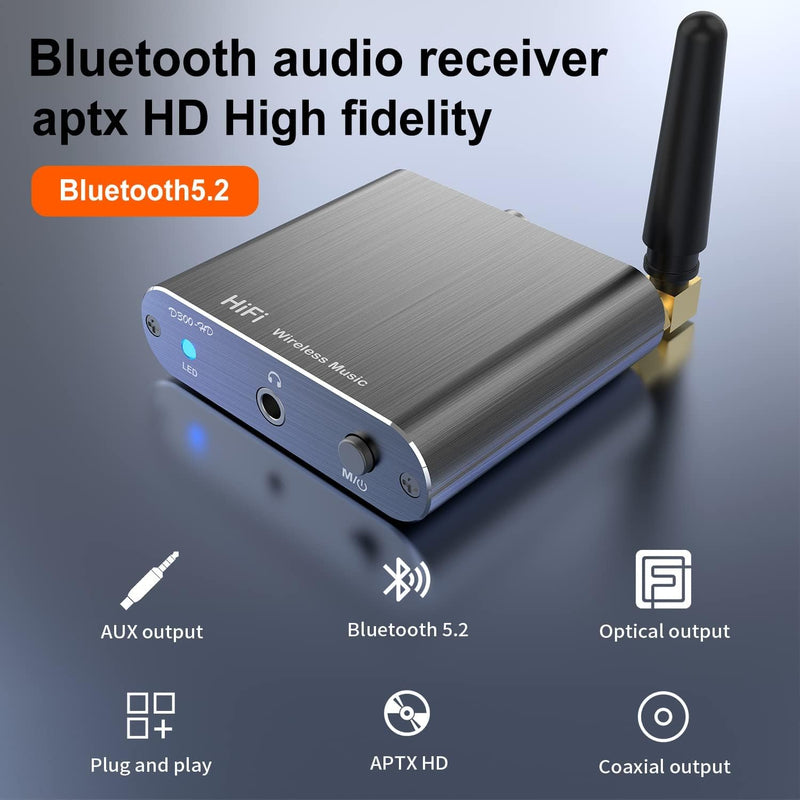[AUSTRALIA] - Bluetooth 5.2 Receiver Adapter for Old Home Stereo Receiver Speakers, Wireless Audio Transmitter Receiver for Headphones, Support Aux, Coxial and Optical Outputs 