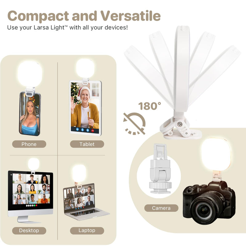 Larsa Pippen - The Larsa Light - LED Selfie Light with Clip & Glass Mirror - Rechargeable Selfie Light for Phone or Camera - 142 LEDs-Adjustable Brightness - Ideal for Makeup, TikTok, Content Creators
