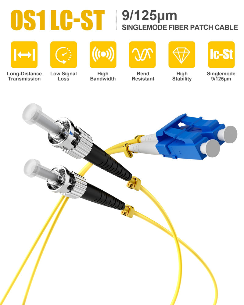 OS1 8Pack 1M(3FT) LC to ST Fiber Patch Cable,ST to LC Singlemode Fiber Patch Cable, Duplex 9/125µm LSZH Yellow Jumper Fiber Optic Cord for Media Converters 1M(3FT) 8 Pack Yellow OS1 LC-ST