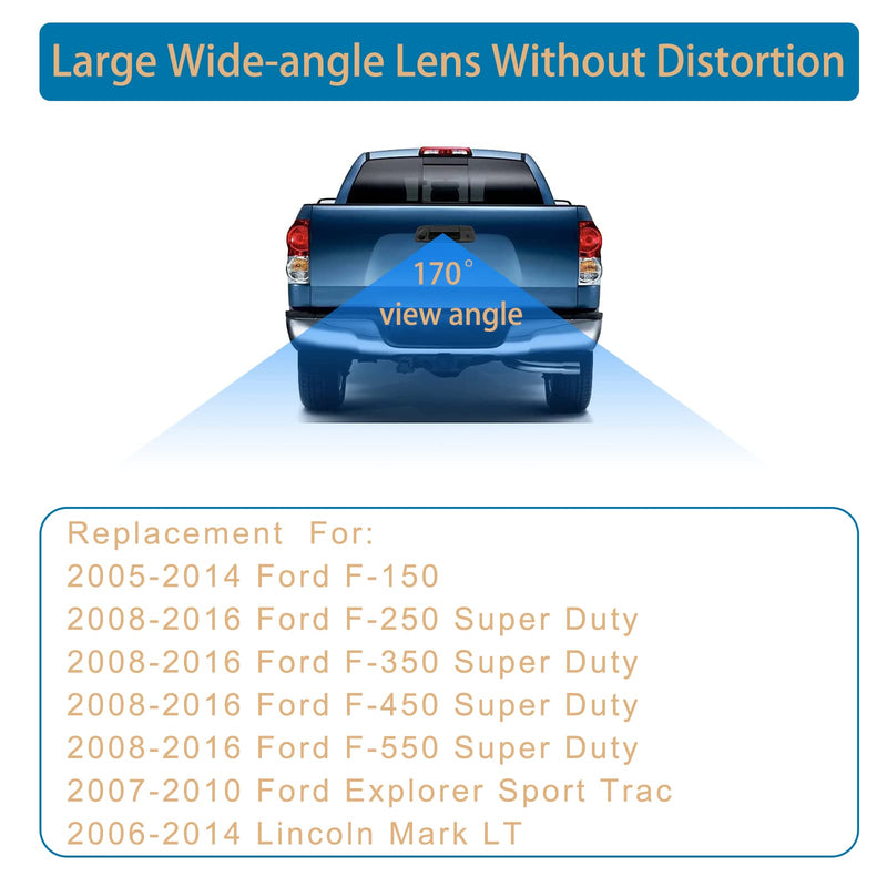 Back up Camera, Fit for 2005-2014 Ford F150, 2008-2016 F250 F350 F450 F550 | 2007-2010 Explorer, 170° Viewing Angle, Rear View Camera, Backup Camera Kit, Back Up Reverse Camera Black