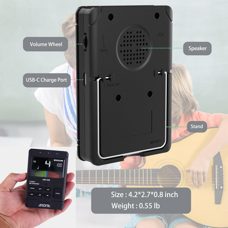 Digital Metronome Tuner Tone Generator, 3 in 1 Rechargeable Voice Counting Tap Musical Instruments Tool w/Clip-on Microphone 3in1 Chargeable