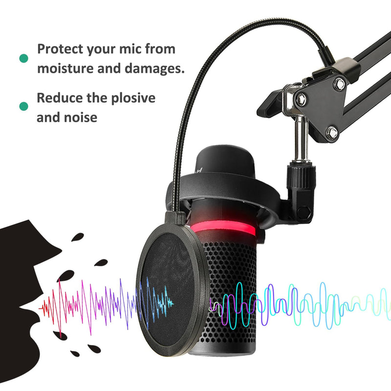 DuoCast Boom Arm Mic Stand with Pop Filter, AdjustableMic Arm Suspension Boom Scissor Microphone Stand with Upgrade Desk Table Mount Clamp for HyperX DuoCast - RGB USB Condenser Microphone