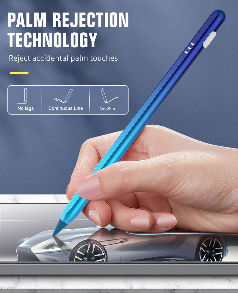 TiMOVO Stylus Pen for Apple iPad Palm Rejection Active Digital Tilt Magnetic Stylus Pencil for iPad 9/8/7/6th Generation,iPad Pro 12.9/11,iPad Air 5/4/3,Mini 6/5,Gradient Blue Gradient Blue