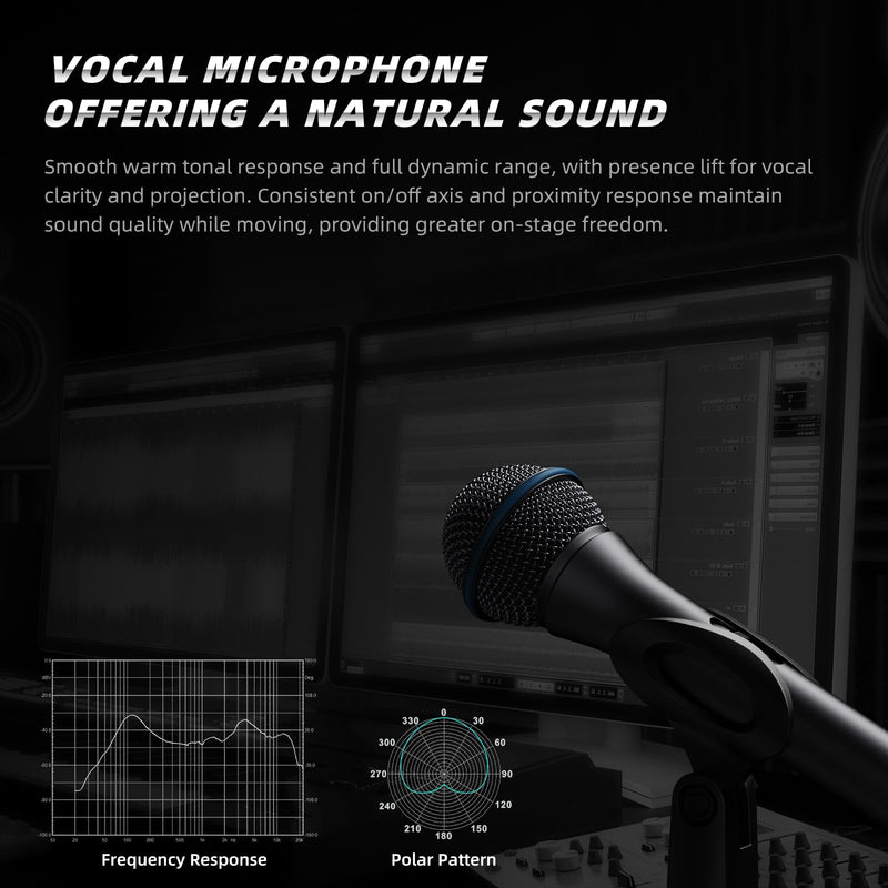 Vocal Dynamic Microphone, Metal Handheld Wired Microphone for Singing, Mic Suitable for Karaoke and Recording, with On/Off Switch and 16.4ft XLR Cable DY23