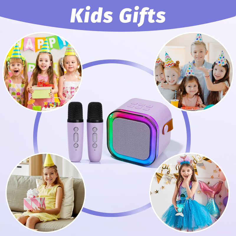 [AUSTRALIA] - Karaoke Machine for Kids, Mini Karaoke Speaker with 2 Wireless Microphones,Voice Effects,LED Lights, Portable Singing Machine for Girl, Ages 3,4,5,6,7,8,9,10,11,12+ Years Old Birthday Gift(Purple) Purple 