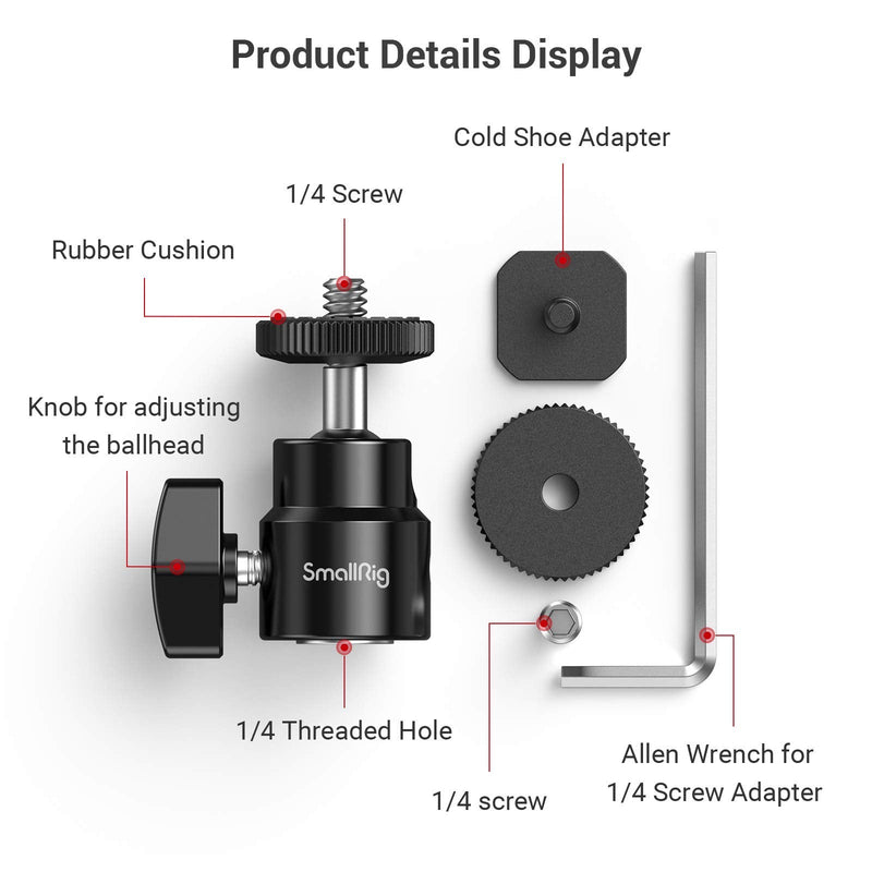 SmallRig 1/4" Camera Hot Shoe Mount, Ballhead Tripod with Additional 1/4" Screw, 2pcs Pack - 2059 2 Pack