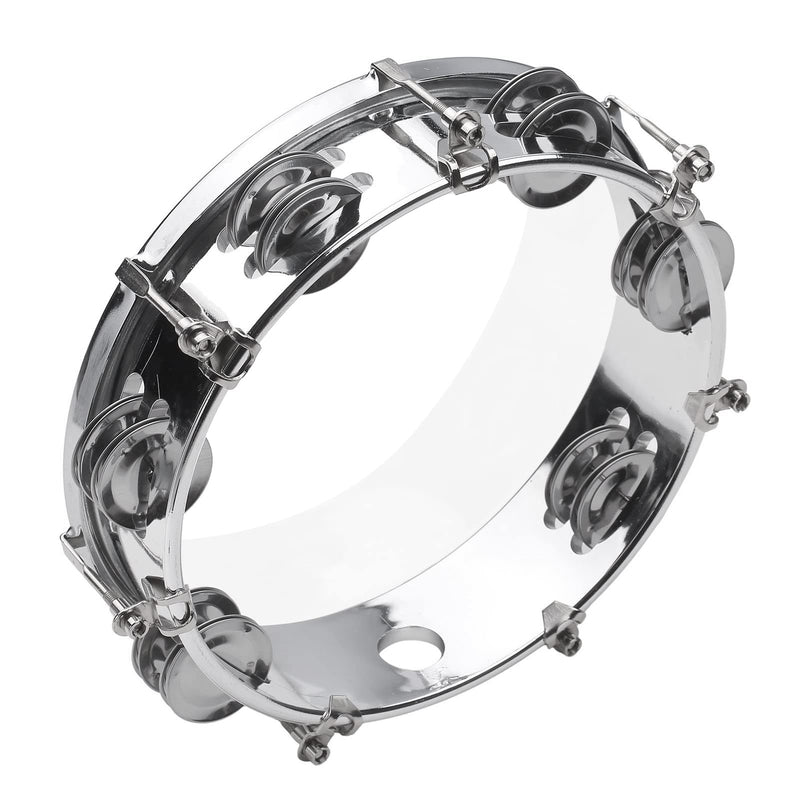 Tambourine, Handbell, Jingle Bell Double Row Metal Cymbals Drum Instrument, Handheld Percussion for Dancing, Singing, Karaoke, Music Class (8-inch) 8-inch