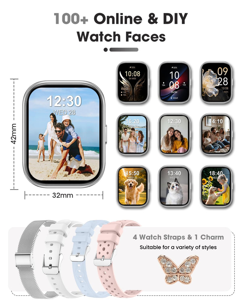 Smart Watch for Women(Call Answer/Dial), 1.75'' Touch Screen Smartwatch for Android iPhone Compatible, Waterproof Fitness Tracker with Heart Rate Sleep Monitor 100+ Sports Modes AI Voice, Silver silver02