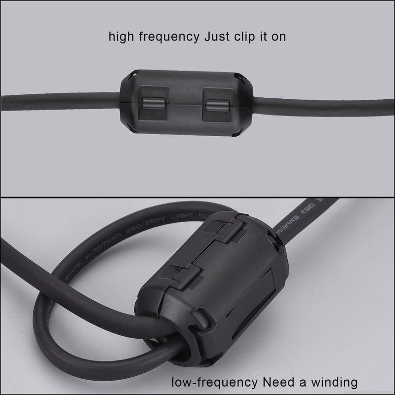 Ferrite Ring Core Ferrite Beads Clip RFI EMI Noise Suppressor Anti-Interference Cable Clip for 3.5mm/ 5mm/ 7mm/ 9mm/ 13mm Diameter Cable, Black (20) 20