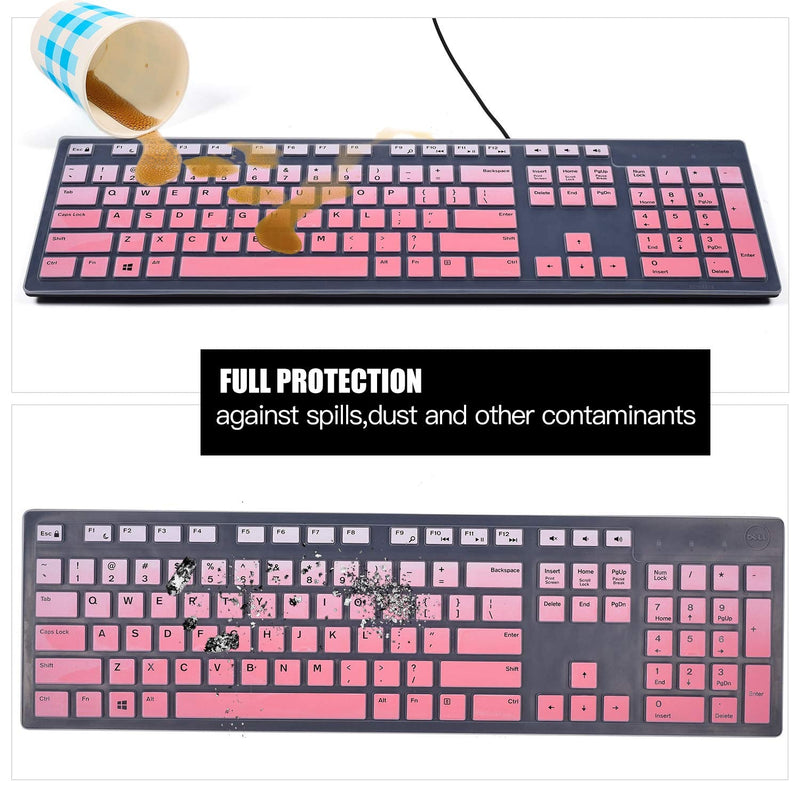 Keyboard Cover Skins Compatible with Dell KB216 Wired Keyboard & Dell KM636 Wireless Keyboard & Dell Optiplex 5250 3050 3240 5460 7450 7050 & Dell Inspiron AIO 3475/3670/3477 All-in one Desktop Ombre Pink
