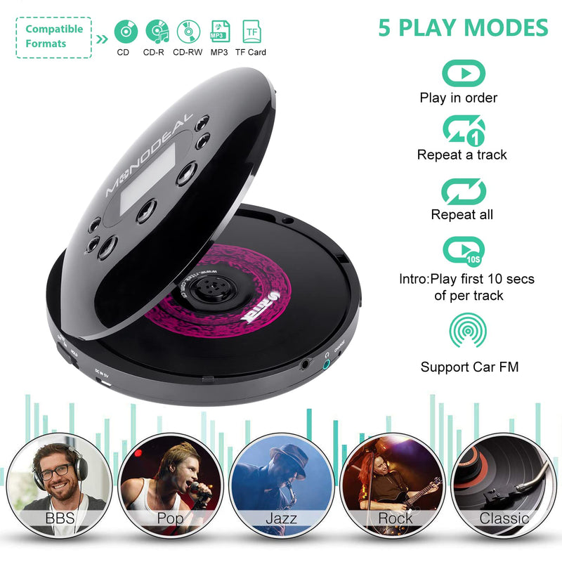 CD Player Portable, MONODEAL Portable CD Player with FM Transmitter, Rechargeable Player for Car for Home Travel with Anti-Skip Protection Compact Player with Headphones