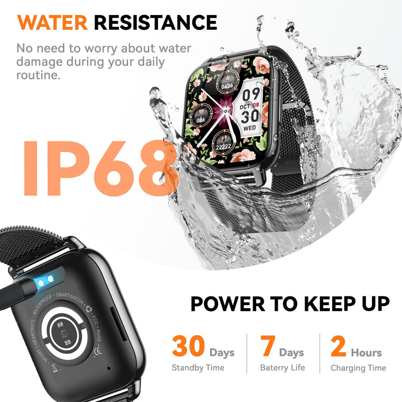 Smart Watch for Women(3 Bands), Smartwatch Fitness Tracker with Bluetooth Calls & AI Voice Control, 1.85’’ HD Screen, Heart Rate/SpO2 Monitor, Sleep Tracker, Compatible with Android iOS (Black) Black