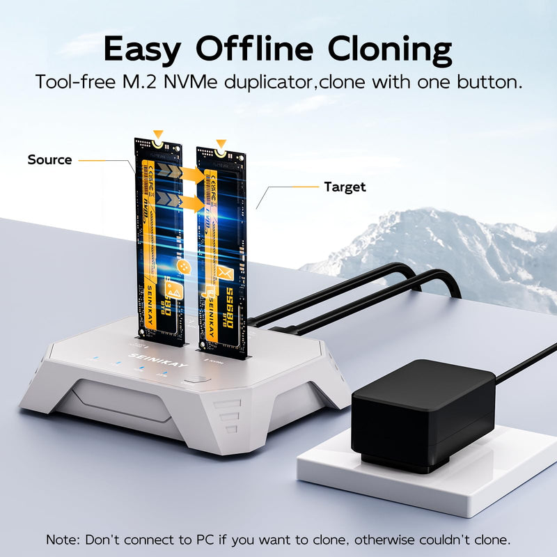 M.2 Cloner – Dual Bay NVMe Duplicator with C to C-A Cable, Offline Clone, NVMe Dock, Progress LED & Fast Heat Dissipation
