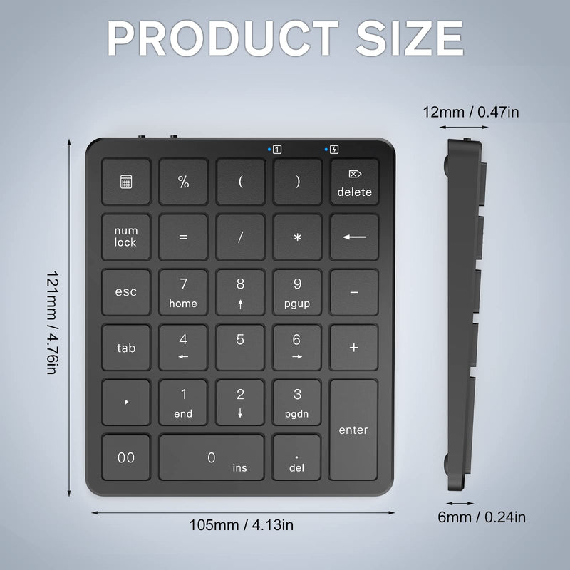 [AUSTRALIA] - PINKCAT Bluetooth Number Pad, 28 Keys Aluminum Rechargeable Wireless Numeric Keypad, Portable Number Numpad Financial Accounting for Laptop, PC, Notebook, Desktop, Surface Pro - Black KF30-BT+Black 