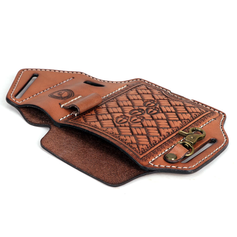 Leather Cell Phone Belt Holster Case Folding Knife Sheath Pen Slot Key Clip | 4-In-One Edc Organizer,Pocket Knives Carrier,Bottom Push Hole For Phone Charge Port,Fits Phones Up To 6.7",Gift For Birthday