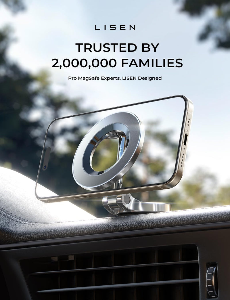 LISEN for MagSafe Car Mount, [24 Strong Magnet] Magnetic Phone Holder for Car, Hands Free iPhone Car Holder Mount Dash Phone Mount for Car Fit for iPhone 15 14 13 12 Pro Max Plus Mini MagSafe Cases Black