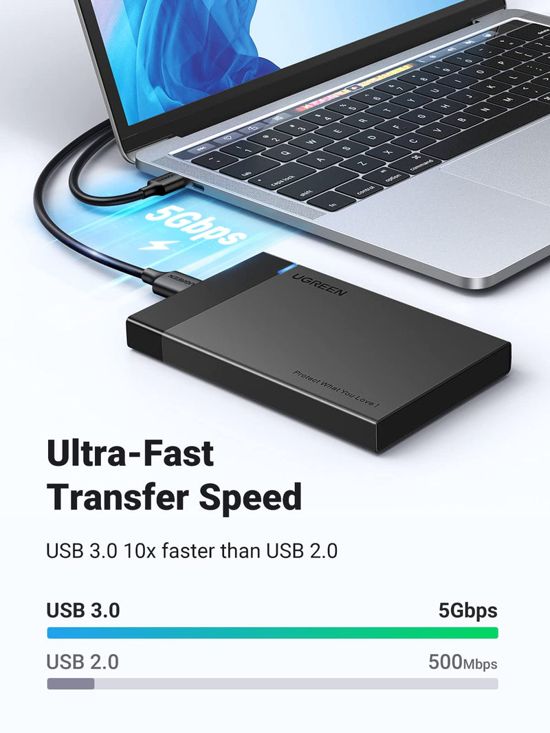 UGREEN 2.5" Hard Drive Enclosure USB 3.0 to SATA III for 2.5 Inch SSD & HDD 9.5mm 7mm External Hard Drive Case Support Max 6TB with UASP Compatiable for WD Seagate Toshiba Samsung Hitachi-Black Black