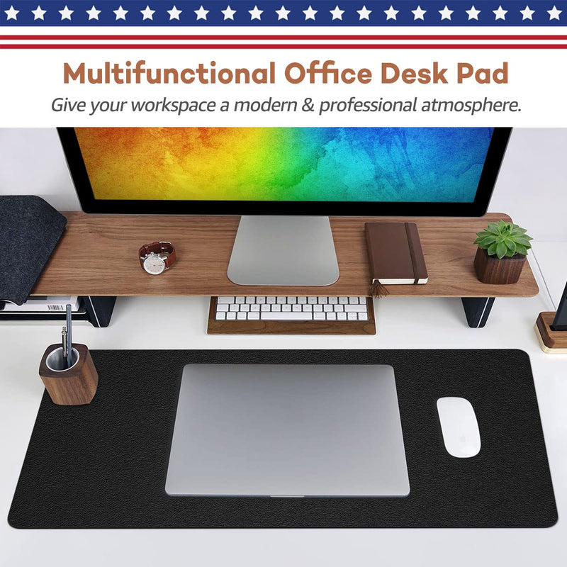 RostiKong Desk Mat Dual Use Office Desk Pad on Top of Desks PU Leather Desk Blotter Protector Computer Laptop Keyboard Writing Mouse Pad Waterproof Decorative Desk Cover Protector (16'' x 32'' Black) 16'' x 32'' Black + Black