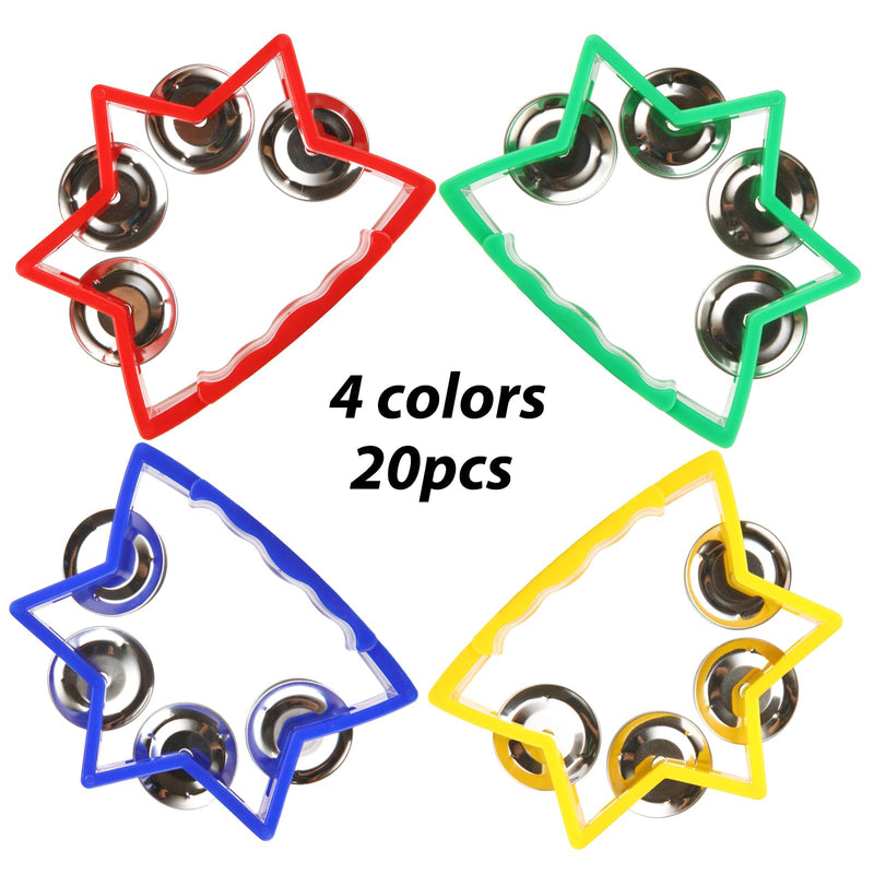 20 Pack Plastic Percussion Tambourine, 4 Colors Tambourines for Adults, Tamborines Musical Instrument, Small Tambourine with 4 Bells, Handheld Tambourines for Charity Christian wedding Party