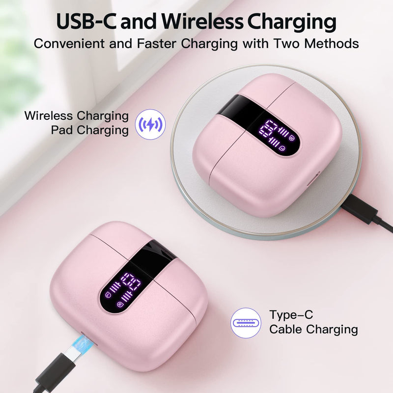 TAGRY 2 Sets X08 Pink and Purple Bluetooth Headphones True Wireless Earbuds 60H Playback Ear Buds with Wireless Charging Case in-Ear Earbuds with Mic