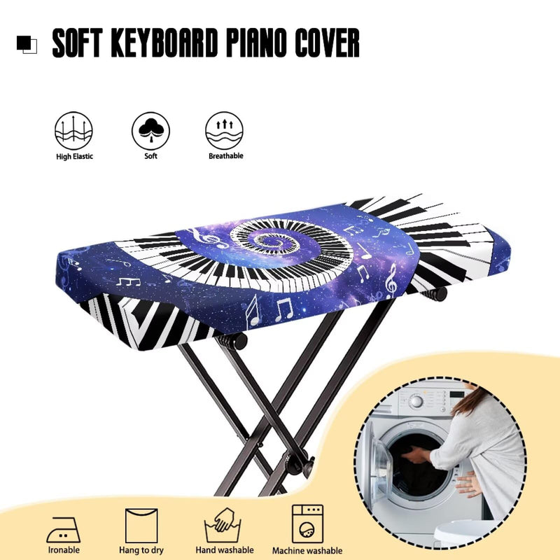 Piano Keyboard Cover Galaxy Music Notes Print Piano Keyboard Dust Cover for 54-88 Keys Electric Digital Piano Cover Cloth Full Cover Keyboard Protector Accessorie Large